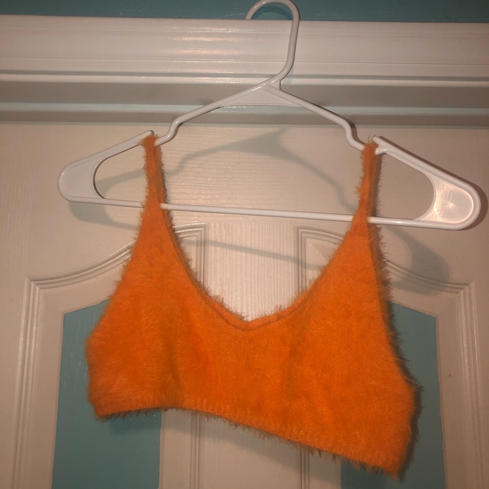 Fuzzy orange crop top